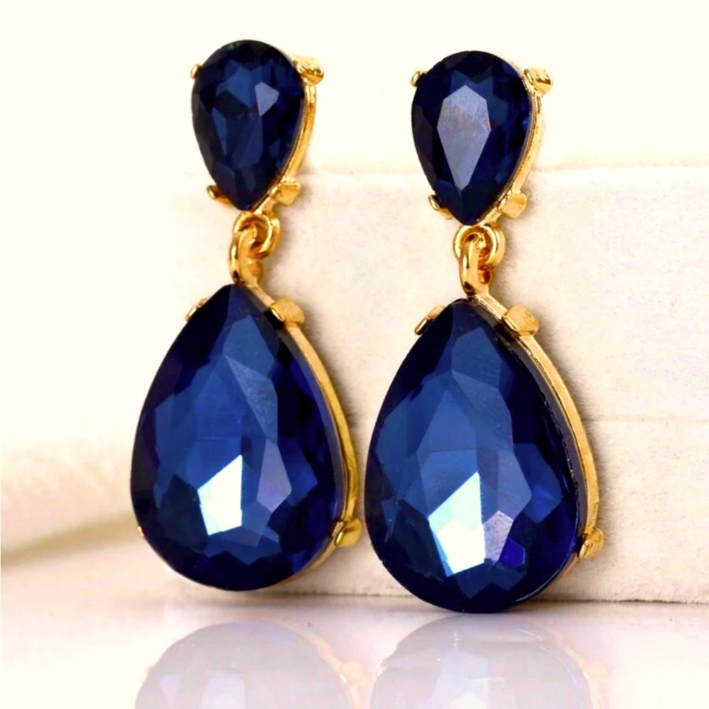 Deep Navy Jewel Tone Drop Earrings NEW 🏷️